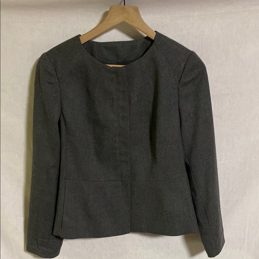 Talbots The Kate Fit Heather Gray Collarless Lined Zip up Wool Blazer NEW